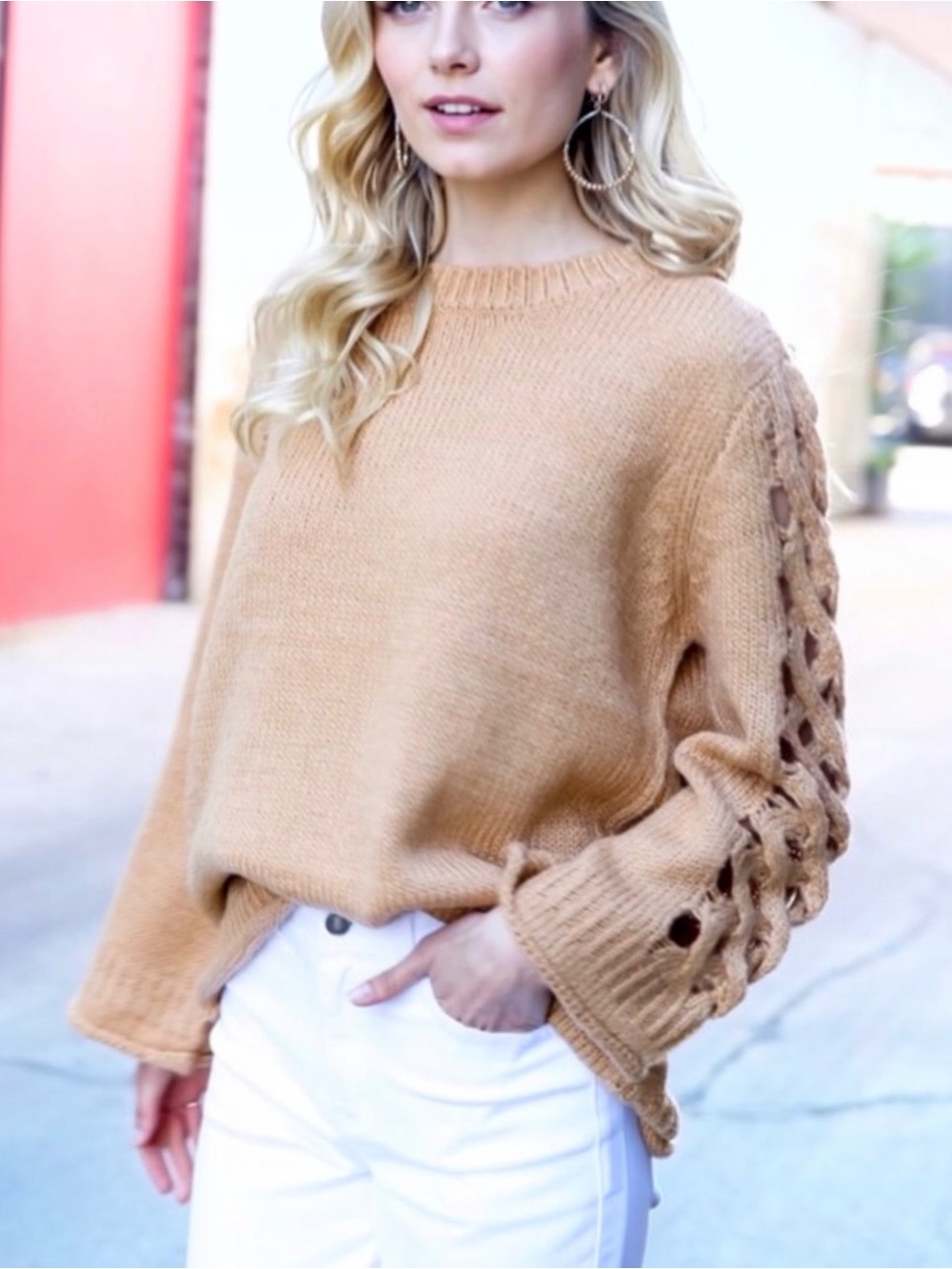 New Hyped Unicorn Camel Pullover Crewneck Cable Sleeve Knit Sweater Women Sizes